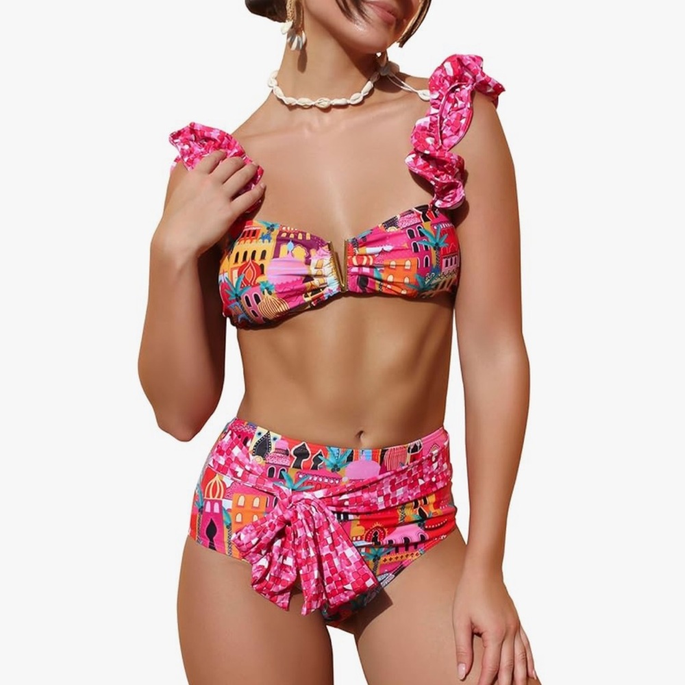 SPORLIKE Women High Waisted Swimsuit Flounce Straps Bikini
Bathing Suit